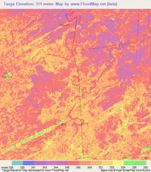 Tazga,Nigeria Elevation Map