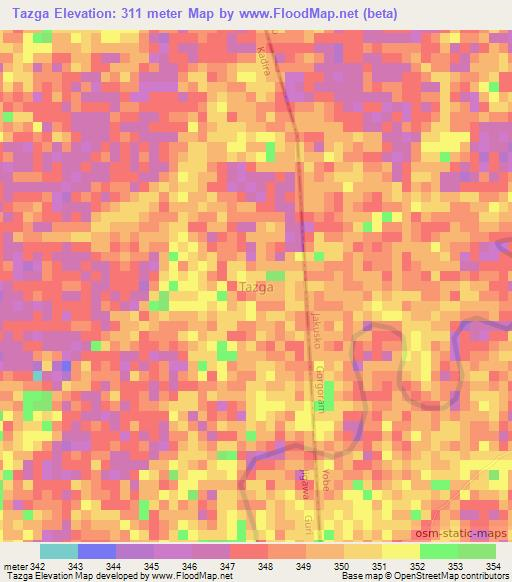 Tazga,Nigeria Elevation Map