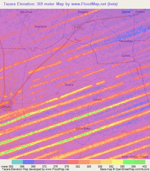 Tazara,Nigeria Elevation Map