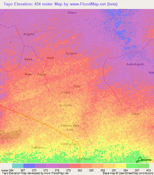 Tayo,Nigeria Elevation Map