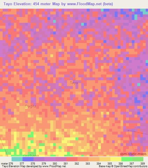 Tayo,Nigeria Elevation Map