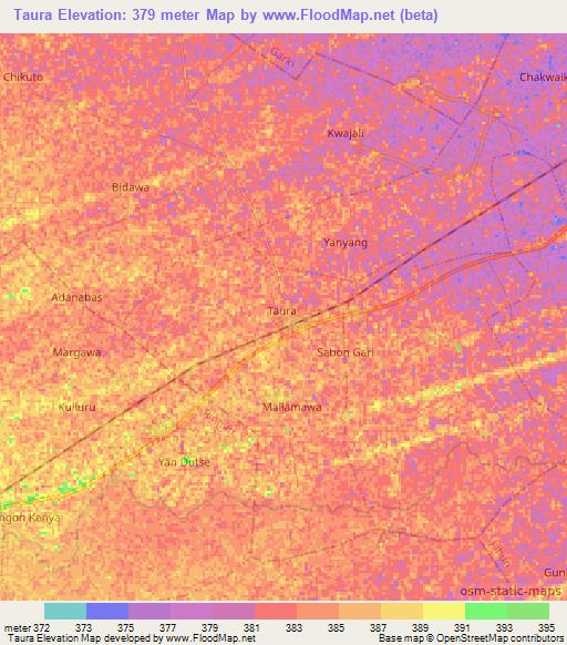 Taura,Nigeria Elevation Map