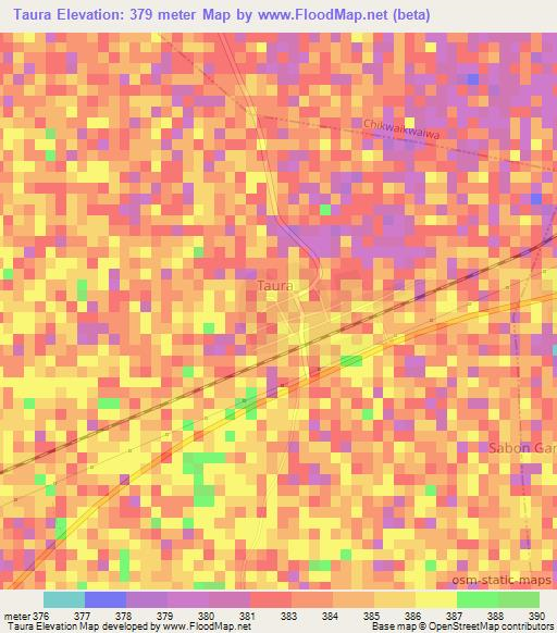 Taura,Nigeria Elevation Map