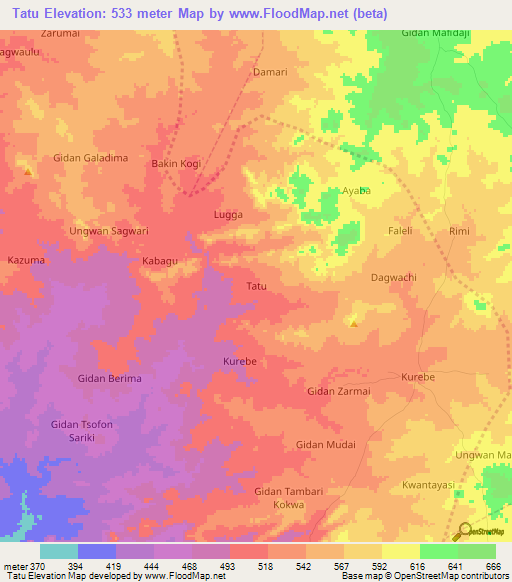 Tatu,Nigeria Elevation Map