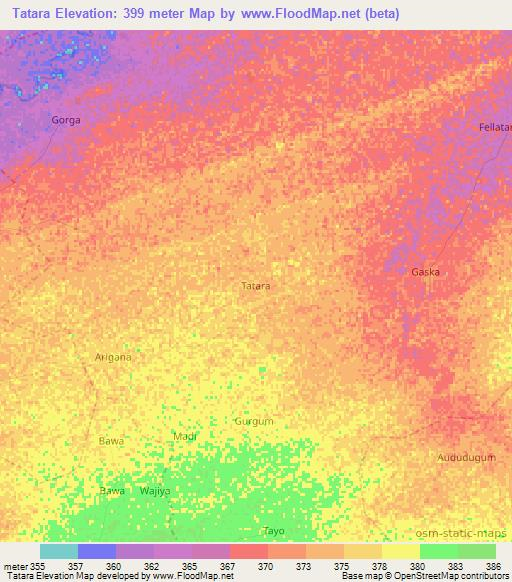 Tatara,Nigeria Elevation Map