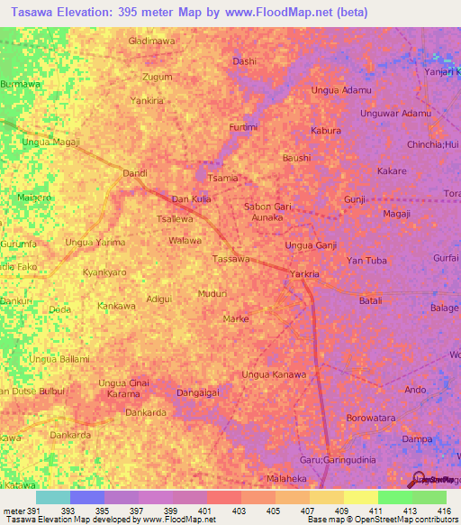 Tasawa,Nigeria Elevation Map