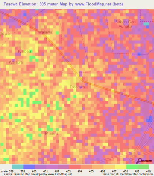 Tasawa,Nigeria Elevation Map