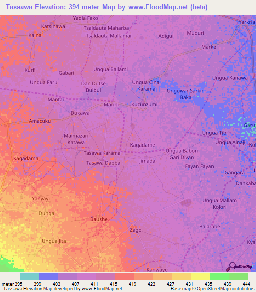 Tassawa,Nigeria Elevation Map