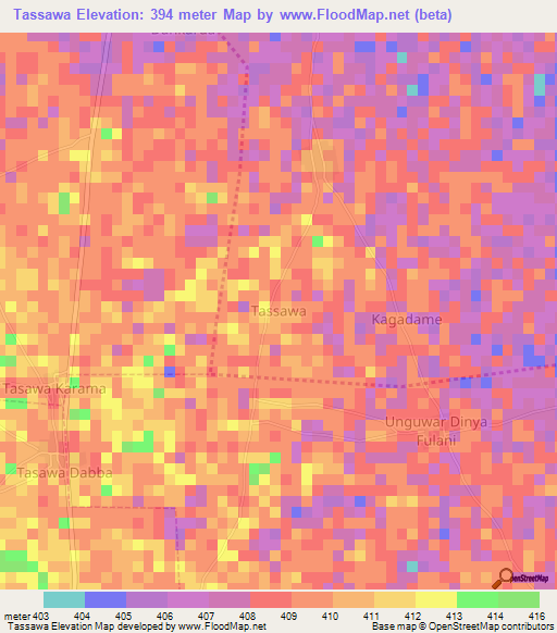 Tassawa,Nigeria Elevation Map