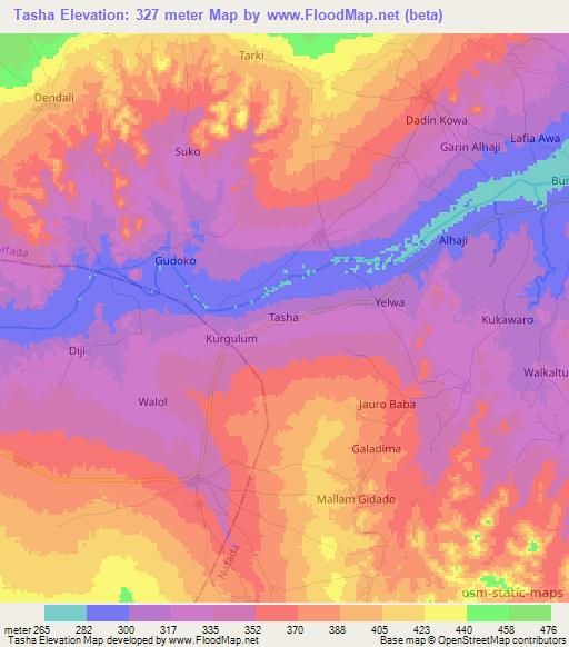 Tasha,Nigeria Elevation Map