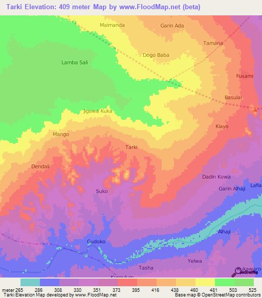 Tarki,Nigeria Elevation Map