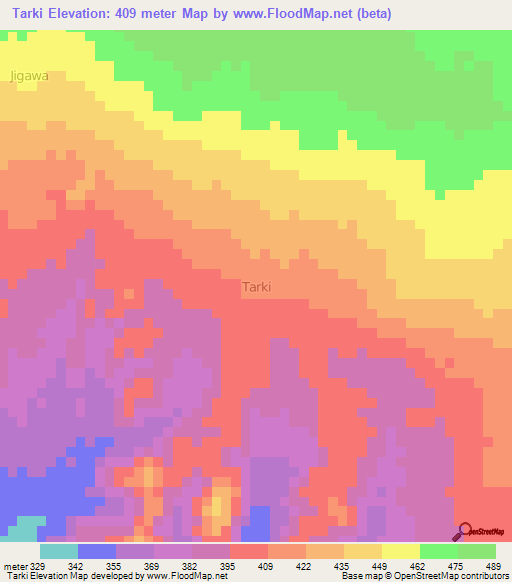 Tarki,Nigeria Elevation Map