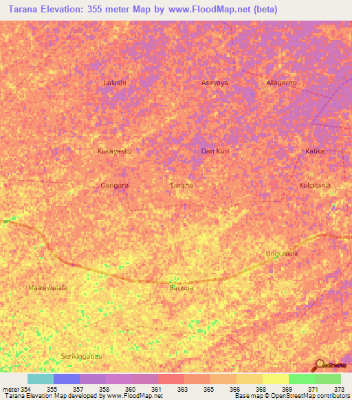 Tarana,Nigeria Elevation Map