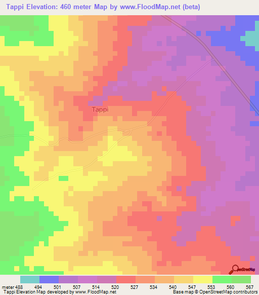 Tappi,Nigeria Elevation Map