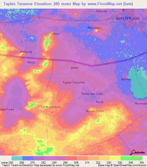 Tapkin Taramna,Nigeria Elevation Map