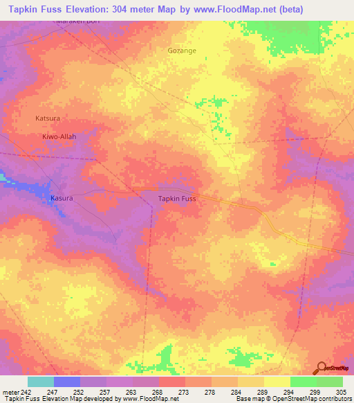 Tapkin Fuss,Nigeria Elevation Map