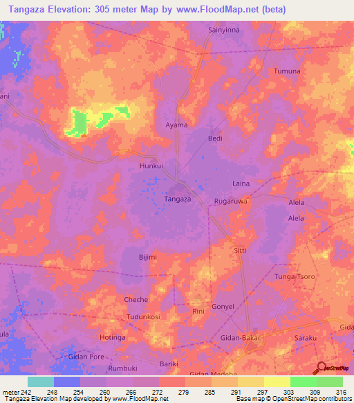 Tangaza,Nigeria Elevation Map