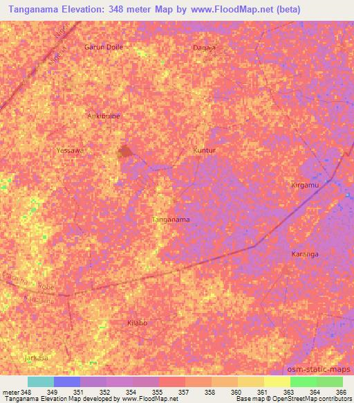 Tanganama,Nigeria Elevation Map