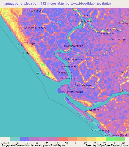 Tangagbene,Nigeria Elevation Map