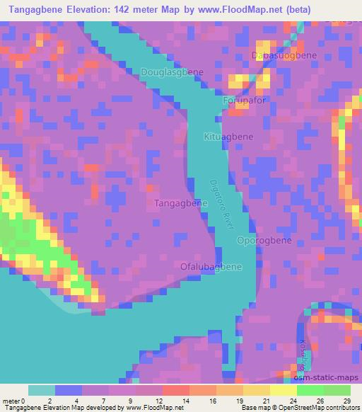 Tangagbene,Nigeria Elevation Map