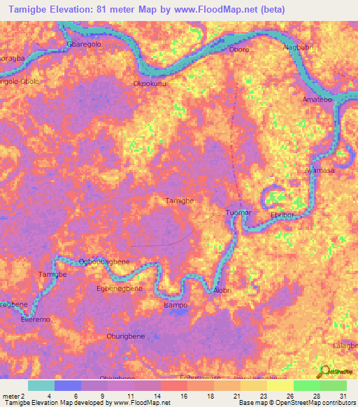 Tamigbe,Nigeria Elevation Map