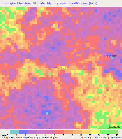 Tamigbe,Nigeria Elevation Map