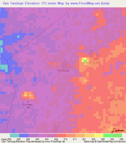 Dan Tambuje,Nigeria Elevation Map