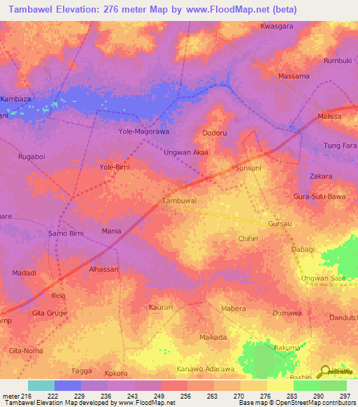 Tambawel,Nigeria Elevation Map