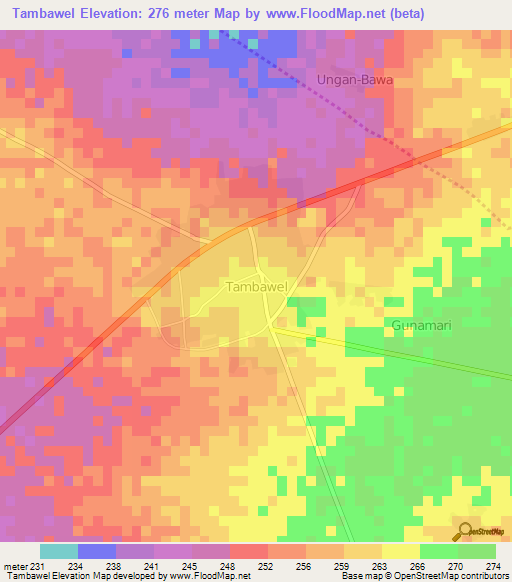 Tambawel,Nigeria Elevation Map