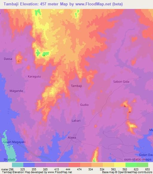 Tambaji,Nigeria Elevation Map