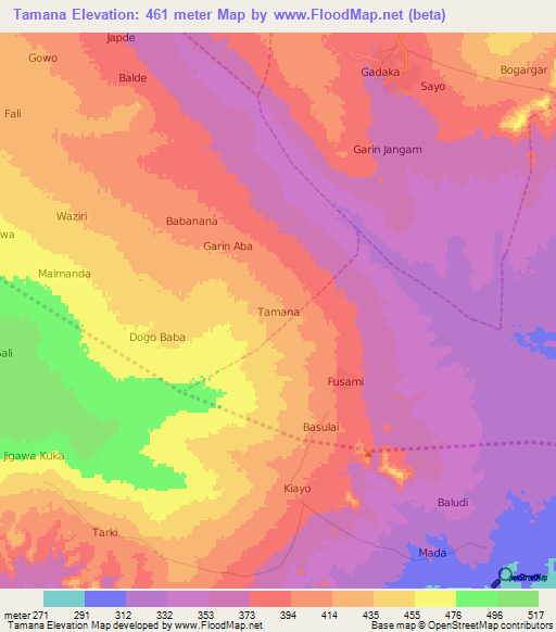 Tamana,Nigeria Elevation Map