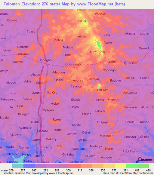 Talontan,Nigeria Elevation Map