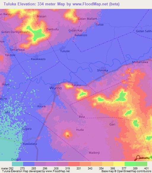 Tuluka,Nigeria Elevation Map