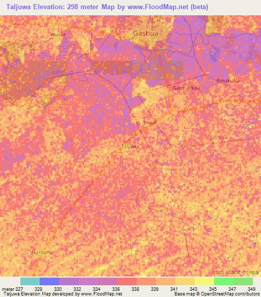 Taljuwa,Nigeria Elevation Map