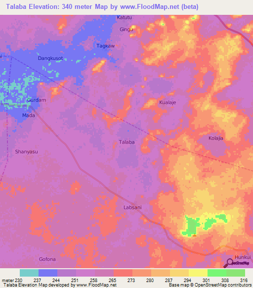 Talaba,Nigeria Elevation Map