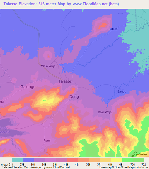 Talasse,Nigeria Elevation Map