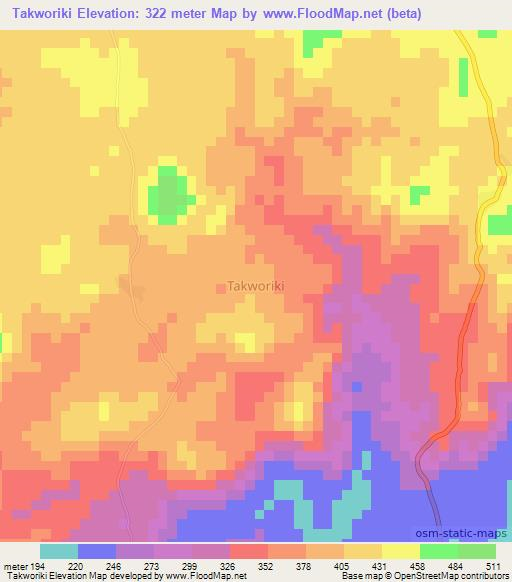 Takworiki,Nigeria Elevation Map