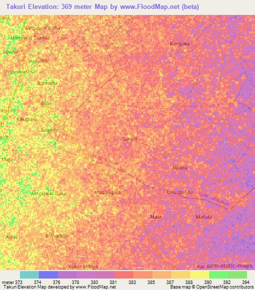 Takuri,Nigeria Elevation Map