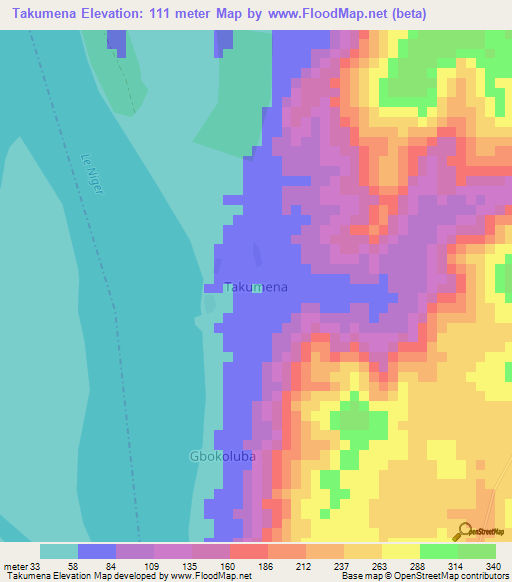 Takumena,Nigeria Elevation Map