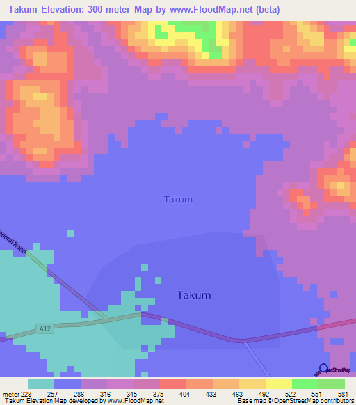 Takum,Nigeria Elevation Map