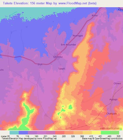 Takete,Nigeria Elevation Map