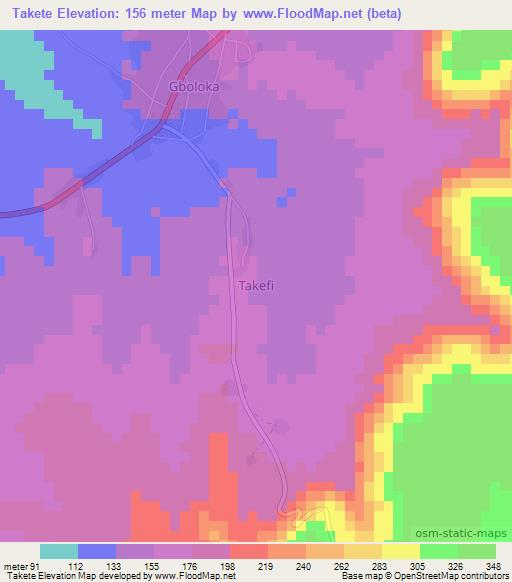 Takete,Nigeria Elevation Map