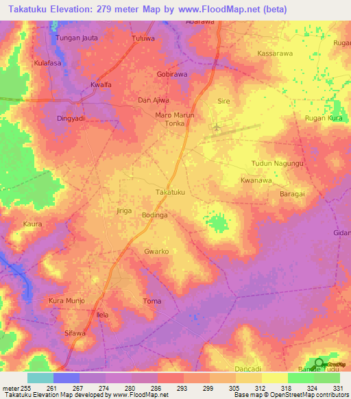 Takatuku,Nigeria Elevation Map