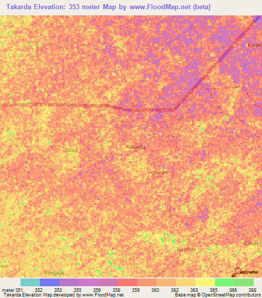 Takarda,Nigeria Elevation Map