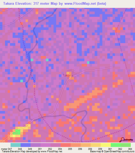 Takara,Nigeria Elevation Map