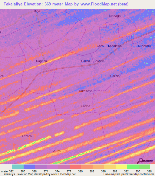 Takalafiya,Nigeria Elevation Map