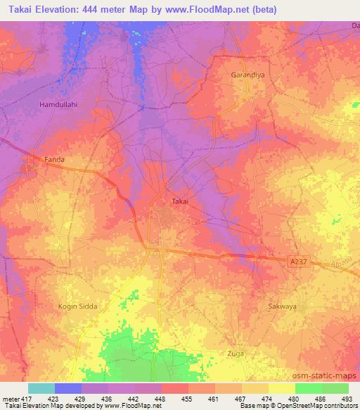 Takai,Nigeria Elevation Map