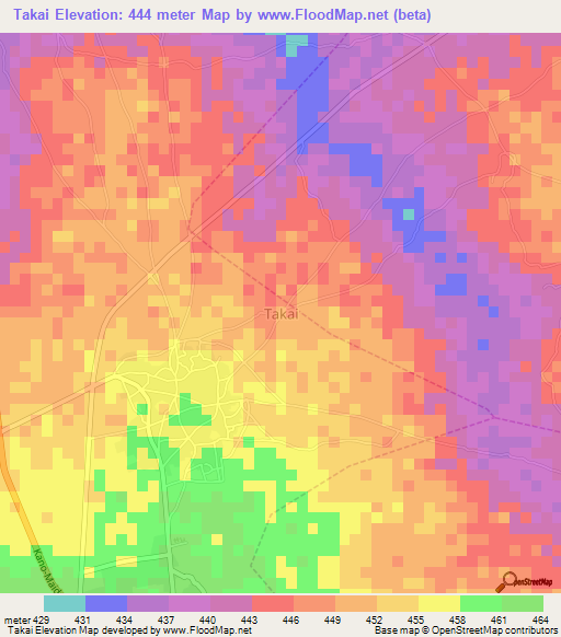 Takai,Nigeria Elevation Map