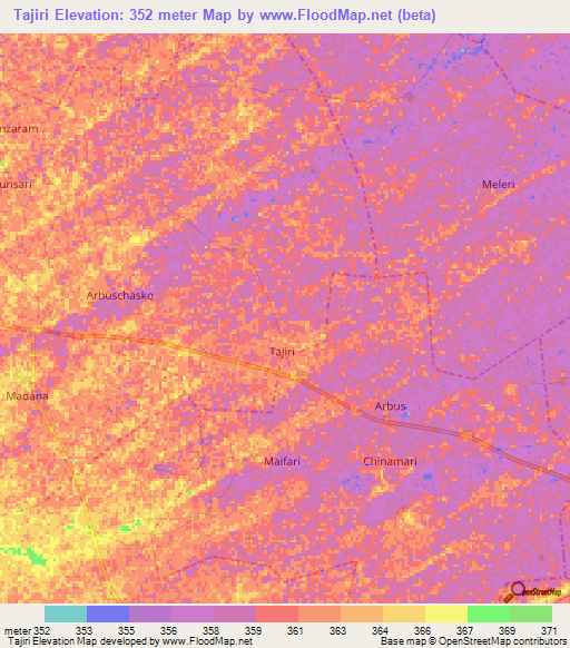 Tajiri,Nigeria Elevation Map