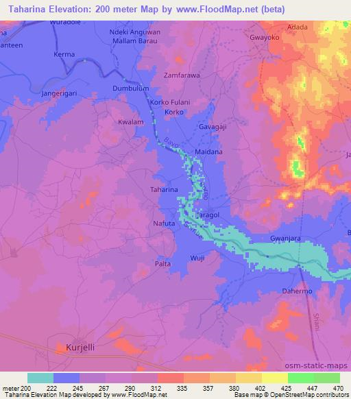 Taharina,Nigeria Elevation Map